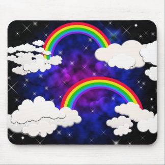 Alfombrilla De Ratón Arco iris, estrellas y nubes en un cielo nocturno