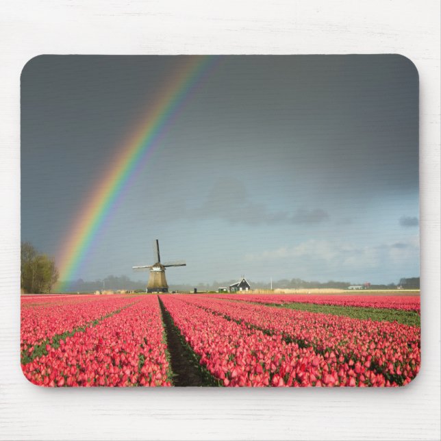 Alfombrilla De Ratón Arco iris, tulipanes y mousepad del molino de (Frente)
