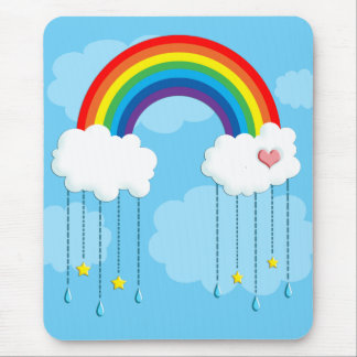 Alfombrilla De Ratón Arco iris y nubes que llueven las estrellas