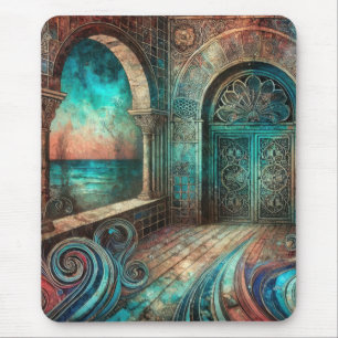 Alfombrilla De Ratón Arco místico con puertas ornamentadas y vista al o
