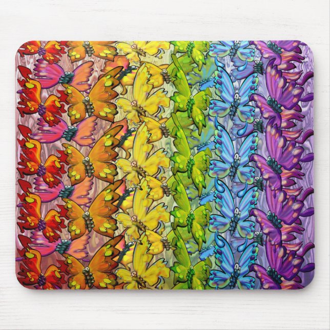 Alfombrilla De Ratón Arcoiris de mariposas (Frente)