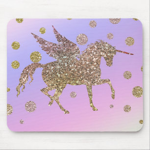 Alfombrilla De Ratón Arcoíris Pastel Lunares Dorados Unicornio Tendenci
