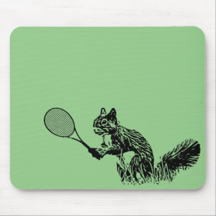 Alfombrilla De Ratón Ardilla con raqueta de tenis sobre fondo verde