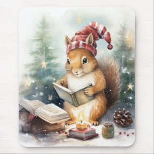 Alfombrilla De Ratón Ardilla de Navidad leyendo
