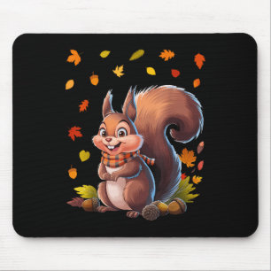 Alfombrilla De Ratón Ardilla Linda Con Hojas De Otoño Animal De Otoño A