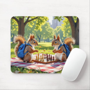 Alfombrilla De Ratón Ardillas jugando ajedrez en un parque urbano