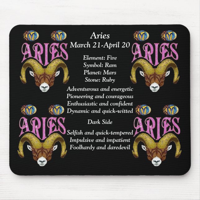 Alfombrilla De Ratón Aries Rótulo de nacimiento Zodiac Mouse Pad (Frente)