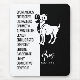 Alfombrilla De Ratón Aries Zodiac Rótulo Mousepad, negro y blanco