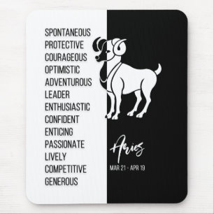 Alfombrilla De Ratón Aries Zodiac Rótulo Mousepad, negro y blanco
