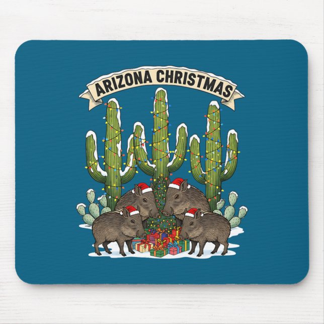 Alfombrilla De Ratón Arizona Christmas Javelina Family Desert Saguaros  (Frente)