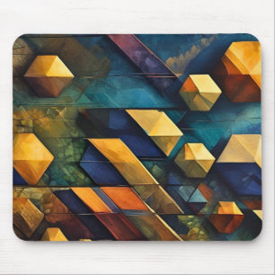 Alfombrilla De Ratón Armonía Geométrica: Cubos Abstractos en Oro y Verd