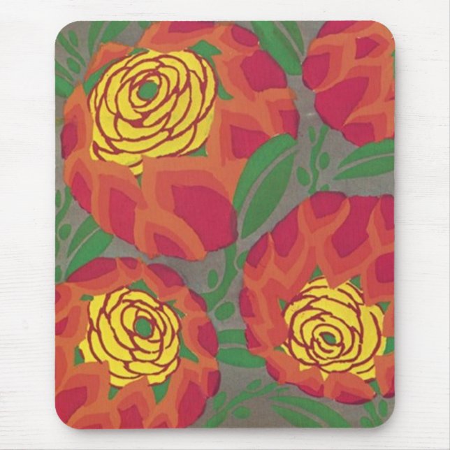 Alfombrilla De Ratón Art Deco Grandes Flores Rojas Mousepad (Frente)