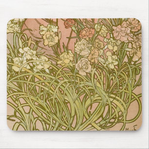 Alfombrilla De Ratón Art Nouveau Alfonse Mucha Flores de clavel floral