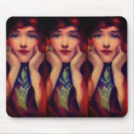 Alfombrilla De Ratón Art Nouveau deco elegante mujer cabeza roja bellez