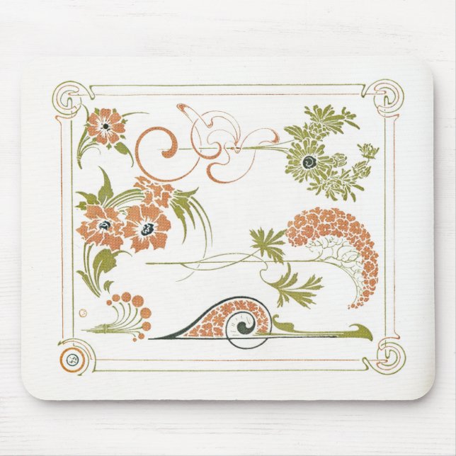 Alfombrilla De Ratón Art Nouveau Mucha cáscara de arte abstracto floral (Frente)