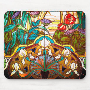 Alfombrilla De Ratón Art nouveau stained glass floral