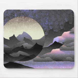 Alfombrilla De Ratón Arte abstracto caprichoso de luna y montañas