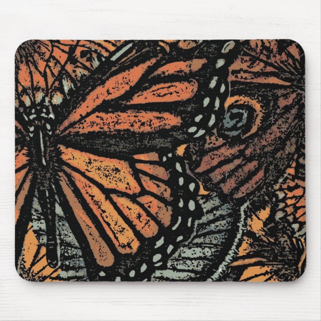 Alfombrilla De Ratón arte abstracto de fantasía de mariposa naranja (Frente)