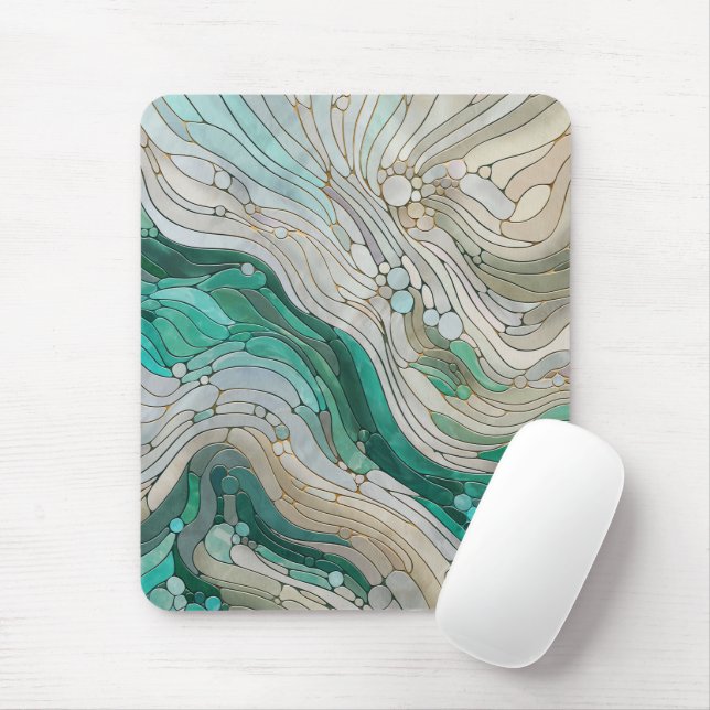 Alfombrilla De Ratón Arte abstracto de mosaico - Perla, Taupe y Esmeral (Con ratón)