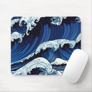 Alfombrilla De Ratón Arte abstracto de olas del océano azul al estilo j