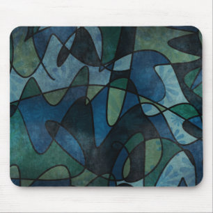 Alfombrilla De Ratón Arte abstracto de vidrio emplomado digital azul ve