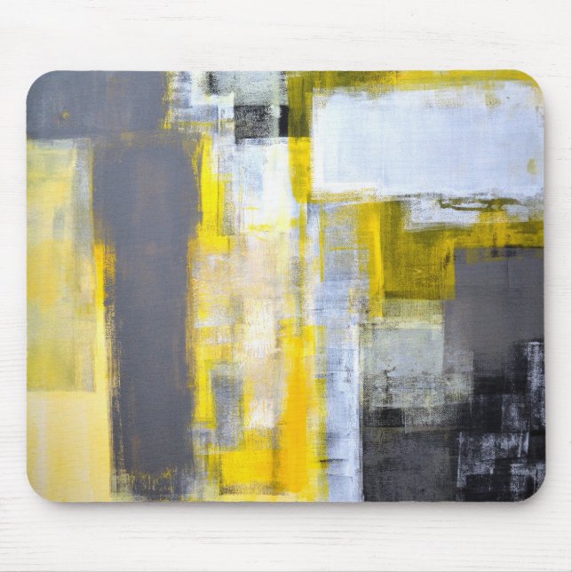 Alfombrilla De Ratón Arte abstracto gris y amarillo "ocupado, ocupado" (Frente)