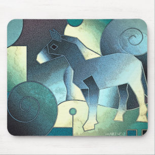 Alfombrilla De Ratón Arte abstracto - UN CABALLO - arena azul