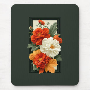 Alfombrilla De Ratón Arte Acrílico Floral Naranja y Blanco Elegante