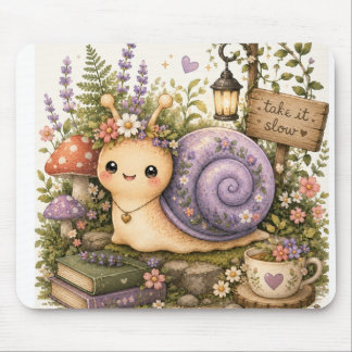 Alfombrilla De Ratón Arte Acuarela de Caracol Cottagecore Caprichoso