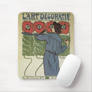 Alfombrilla De Ratón Arte Antiguo Modernista, Artista Pintando Flores d