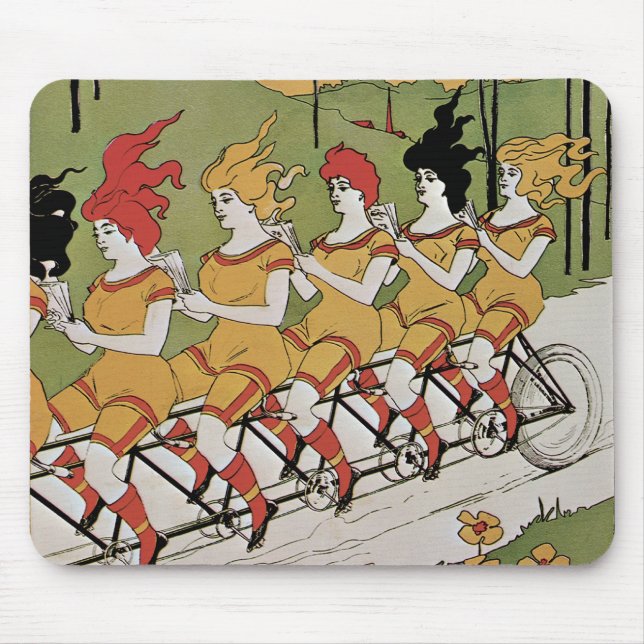 Alfombrilla De Ratón Arte antiguo modernista, Bicicleta tándem de rodam (Frente)