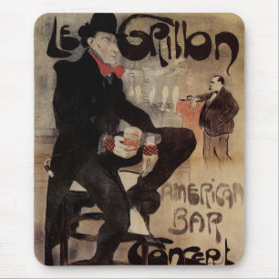 Alfombrilla De Ratón Arte Antiguo Modernista Le Grillon, Hombre Bebiend