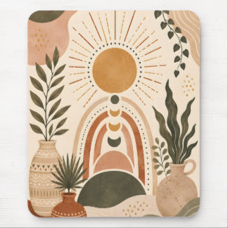 Alfombrilla De Ratón Arte botánico y sol boho