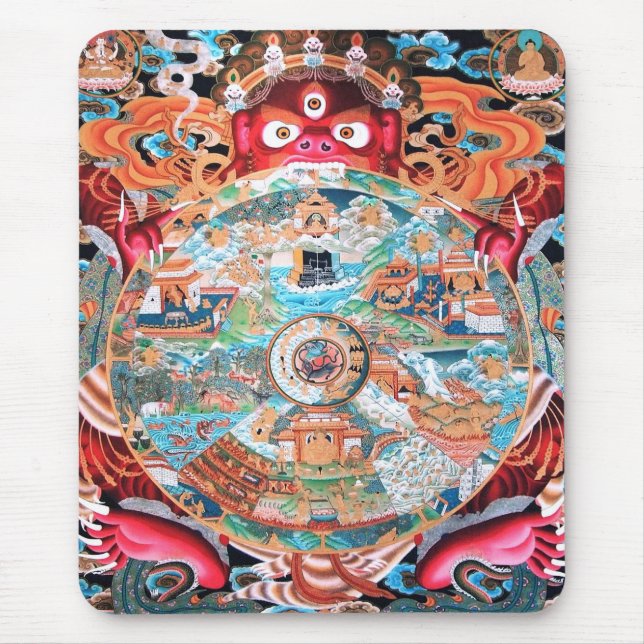 Alfombrilla De Ratón Arte budista tibetano (rueda de la vida) (Frente)