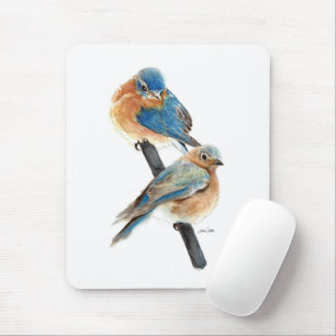 Alfombrilla De Ratón Arte de acuarela de la pareja de pájaros azules