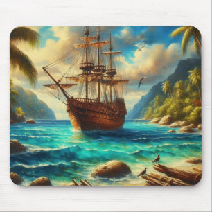 Alfombrilla De Ratón Arte de barcos de playa caribeños/tropicales