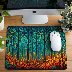 Alfombrilla De Ratón Arte de fantasía del bosque azul verdoso iluminado