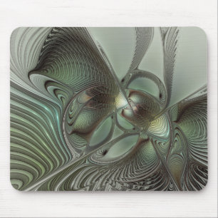 Alfombrilla De Ratón Arte de fantasía fractal gris verde salvia oliva a