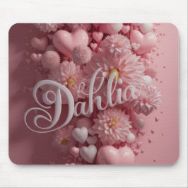 Alfombrilla De Ratón Arte de Flor de Dalia Pastel con Corazones