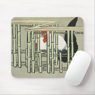 Alfombrilla De Ratón Arte de gallo japonés vintage detrás de una cerca
