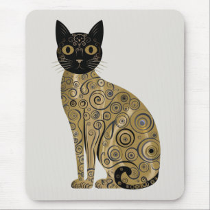 Alfombrilla De Ratón Arte de gato negro decorativo dorado estilo Gustav