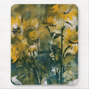 Alfombrilla De Ratón Arte de girasol abstracto, culebras ricas, amarill