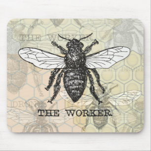 Alfombrilla De Ratón Arte de ilustración vintage de abeja trabajadora