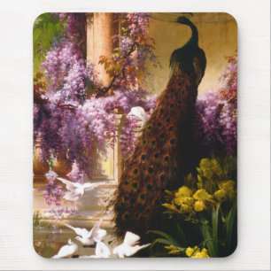Alfombrilla De Ratón Arte de jardín de pavo real vintage   Wisteria rom