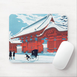 Alfombrilla De Ratón Arte de la puerta roja japonesa vintage en nieve i