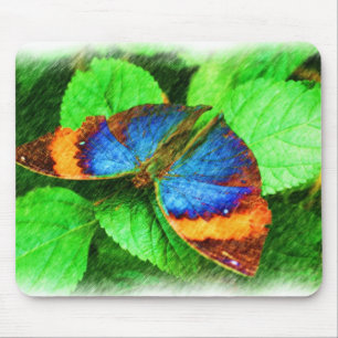 Alfombrilla De Ratón Arte de lápiz de mariposa azul