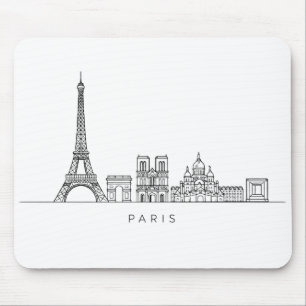 Alfombrilla De Ratón Arte de línea del horizonte minimalista de París