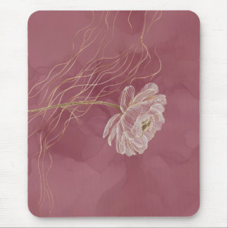 Alfombrilla De Ratón Arte de línea floral dorado rosa polvoriento elega