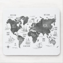 Arte de Mapa Mundial Náutico Blanco Negro