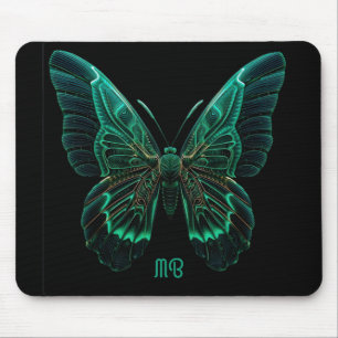 Alfombrilla De Ratón Arte de mariposa luminiscente verde neón